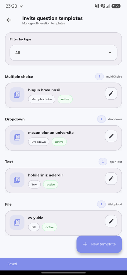 Cosmos invite question templates screen